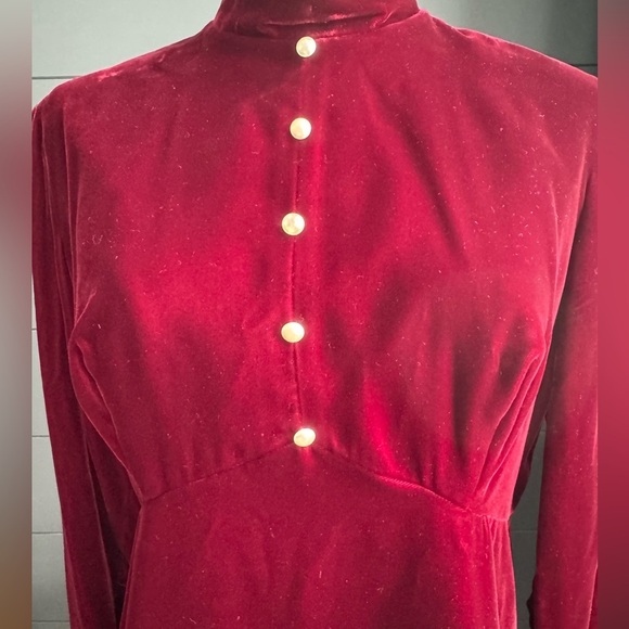 Vintage Red Velvet Like 1960’s Zippered Dress with Cream Lace, Christmas - Picture 8 of 16
